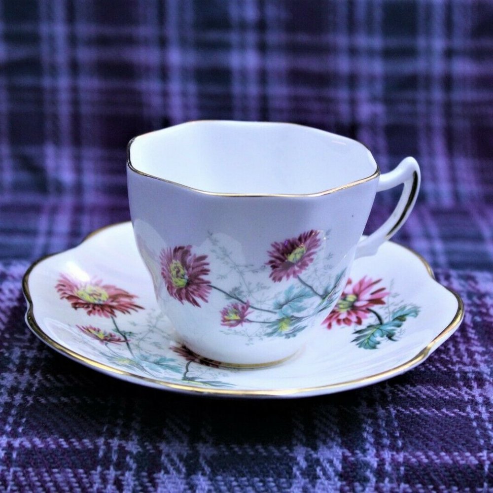 Royal Dover Bone China Teacup and Saucer Flower Aster Autumn
